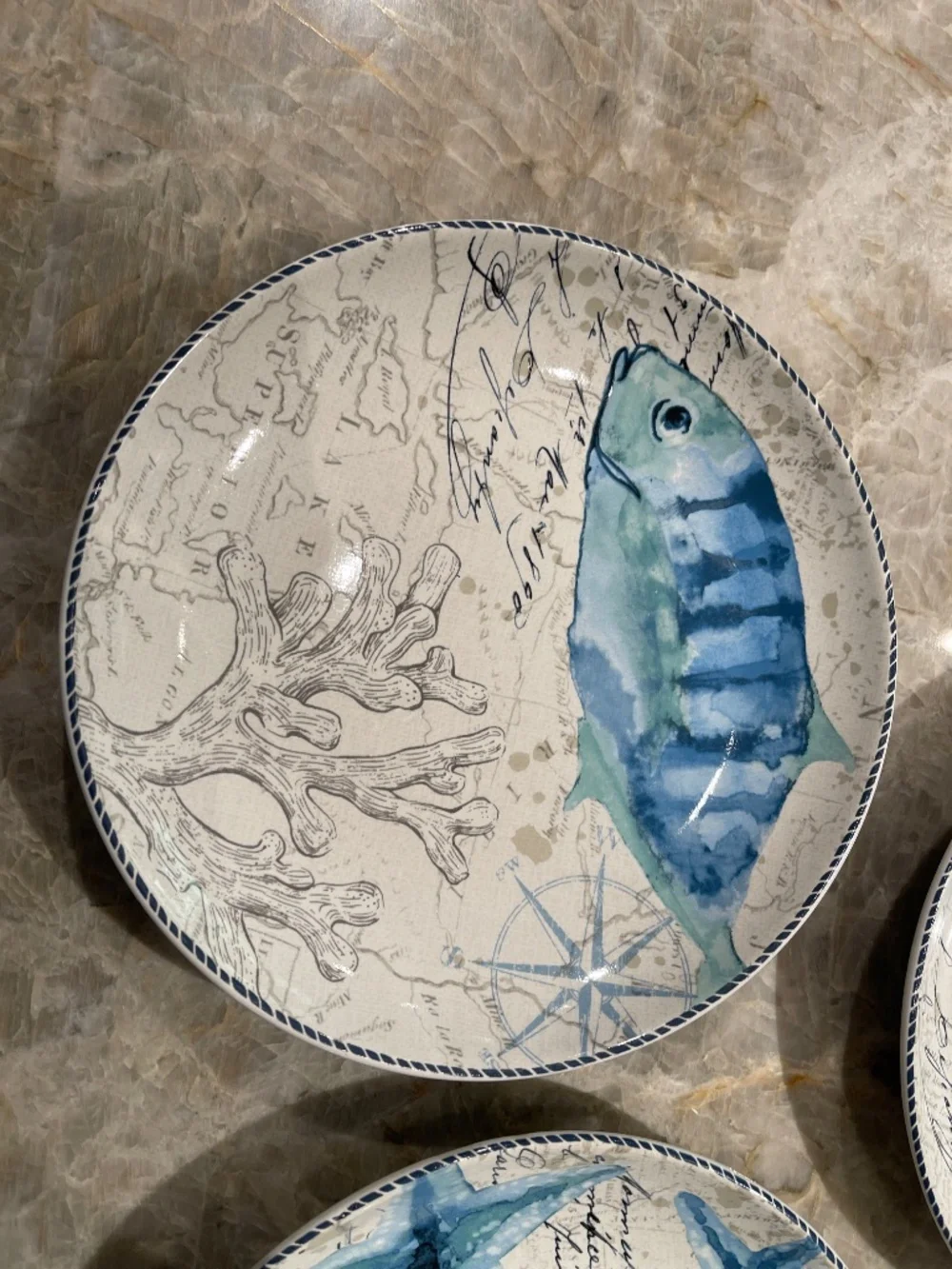 SET OF 8 222 Fifth Under the Sea Pattern Porcelain Plates DISCONTINUED PATTERN